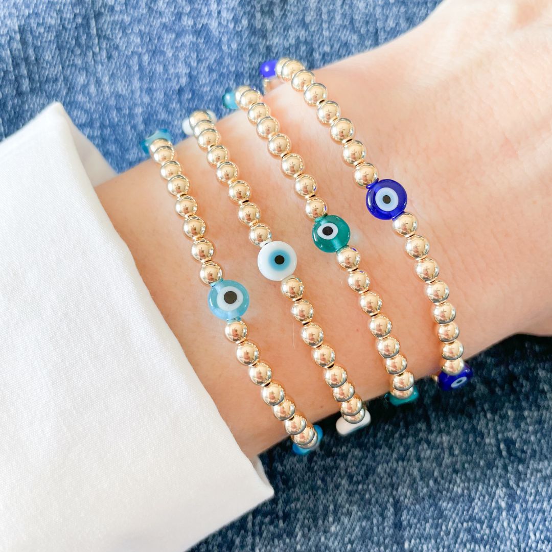 14kt Gold Evil Eye Bracelet Beaded