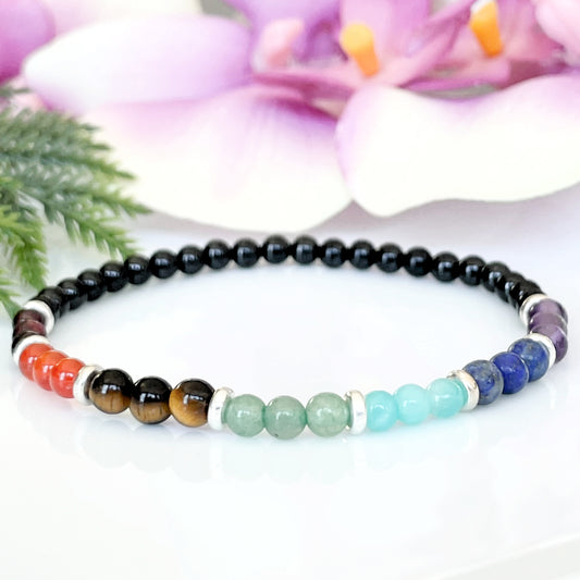 Real 4mm 7 Chakra Beaded Gemstone Bracelet