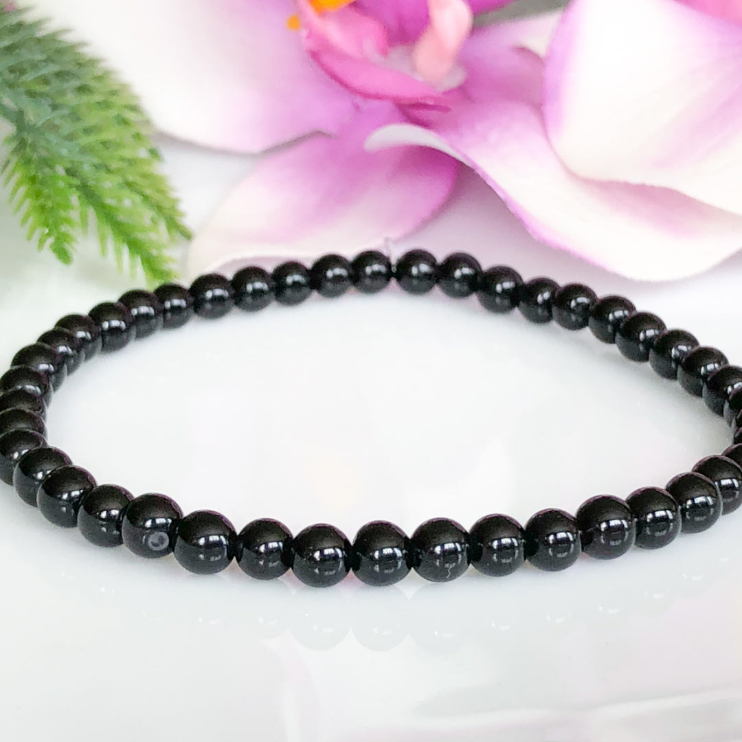 4mm Black Tourmaline Beaded Bracelet for Protection