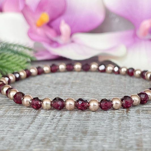 4mm Dainty Garnet January Birthstone Bracelet