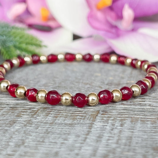 4mm Dainty Ruby Jade July Birthstone Bracelet