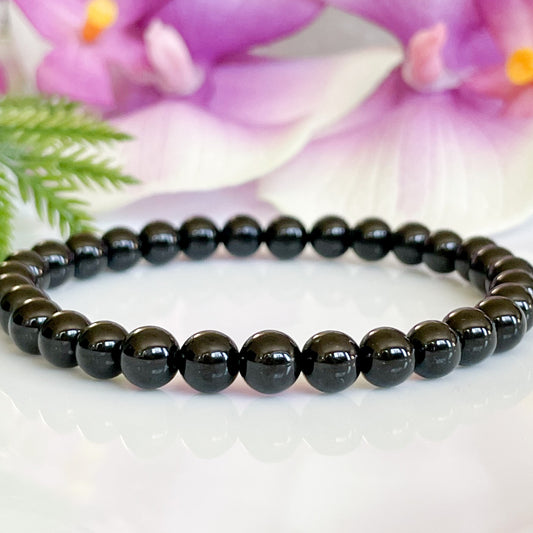 6mm Black Tourmaline Beaded Crystal Bracelet