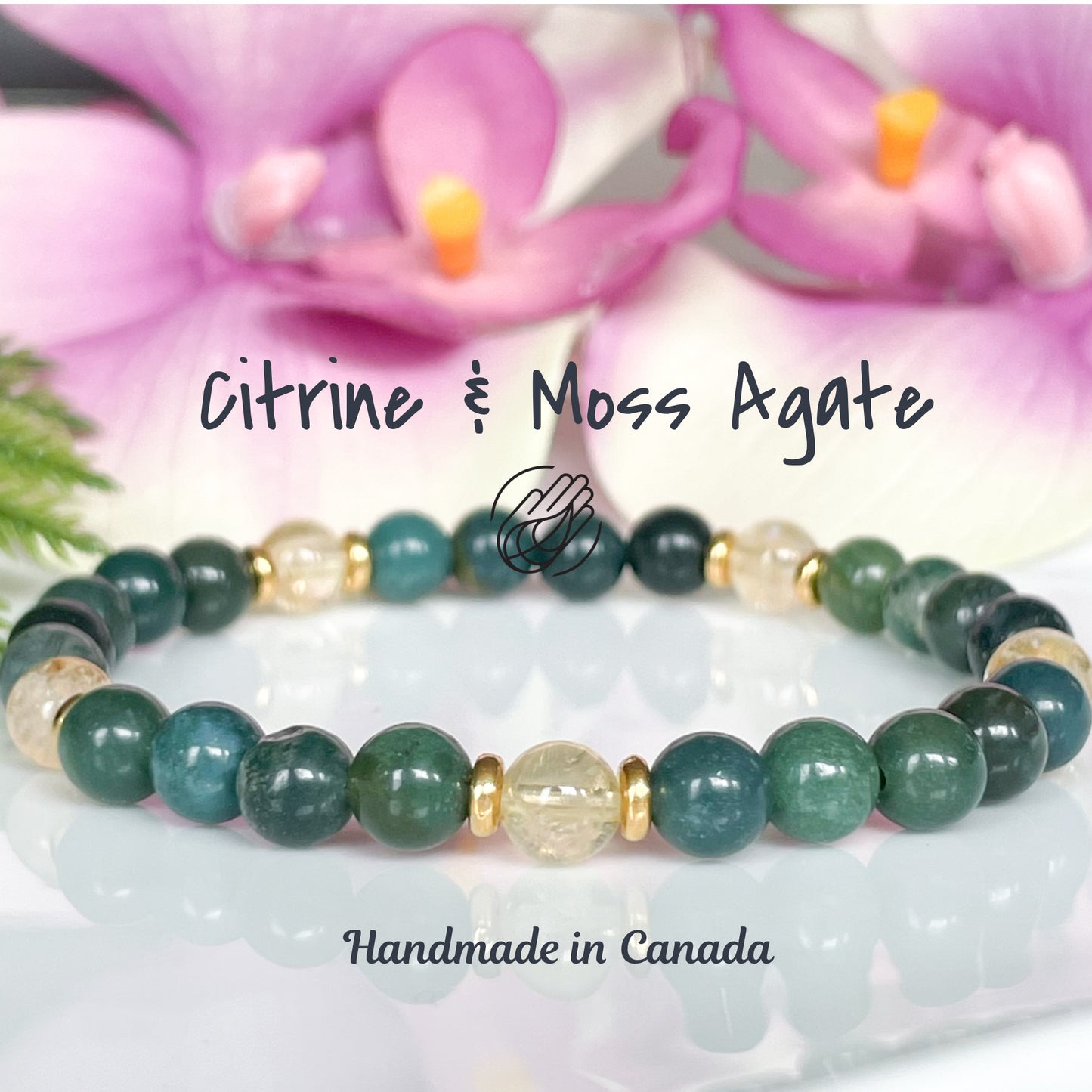 Ctrine and Moss Agate Gemstone Bracelet for Women