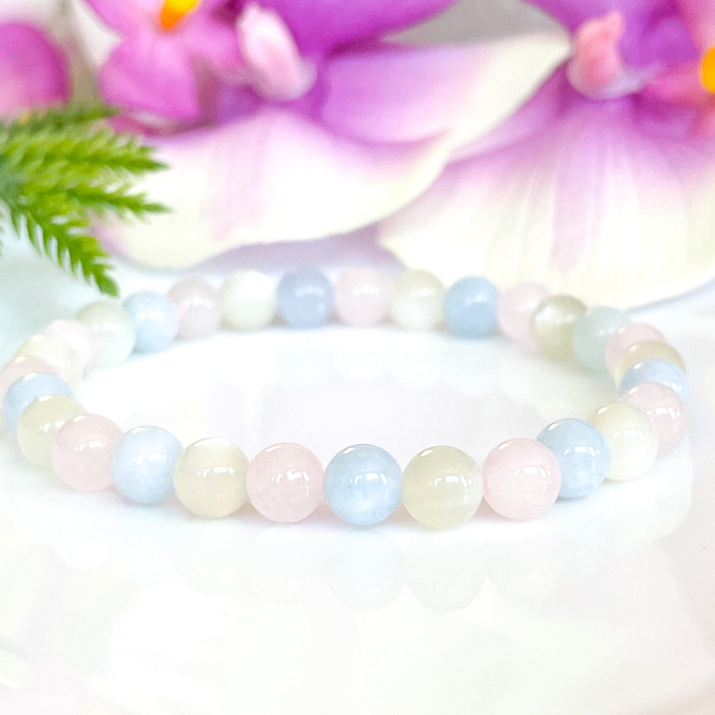 6mm Fertility Bracelet for Women | Rose Quartz, Aquamarine, and Moonstone