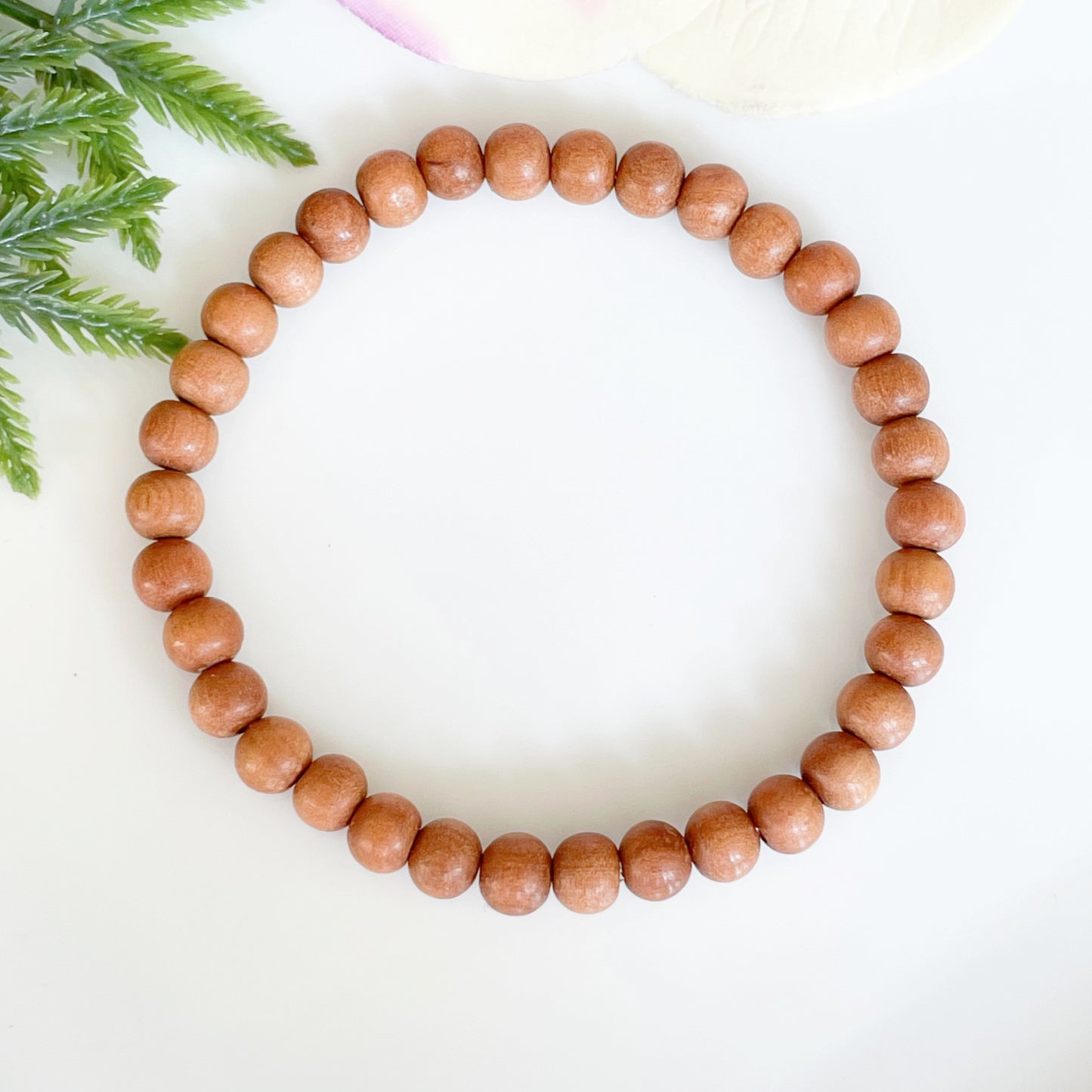 6mm Natural Beaded Sandalwood Mala Bracelet