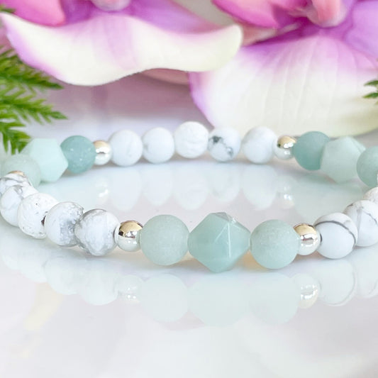 Amazonite and Howlite Lava Bead Bracelet