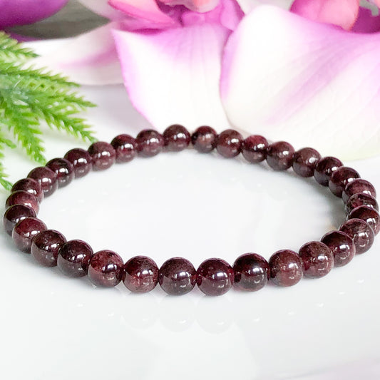 6mm Red Garnet Gemstone Bracelet