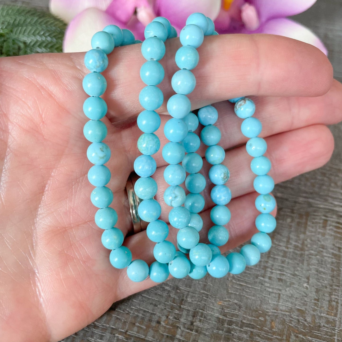 6mm Turquoise Beaded Bracelet - Inventory Clearance