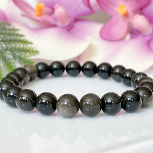 8mm Golden Sheen Black Obsidian Protection Bracelet