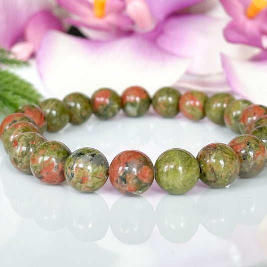 Unakite Beaded Crystal Bracelet