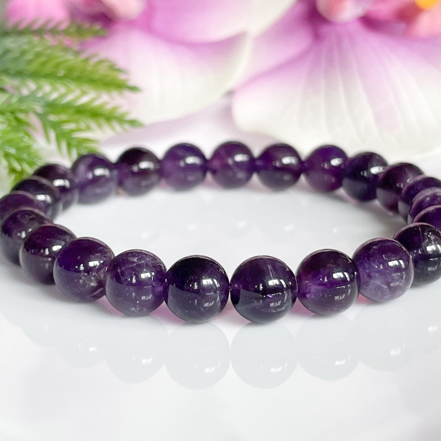 8mm Purple Amethyst February Birthstone Bracelet for Women