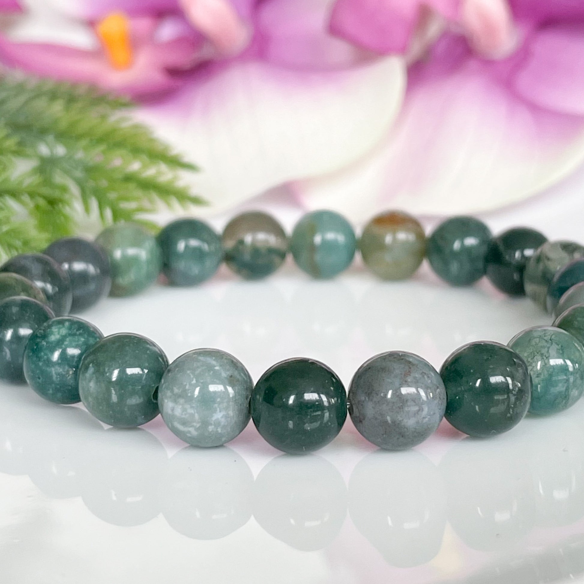 8mm Green Moss Agate Healing Crystals Bracelet