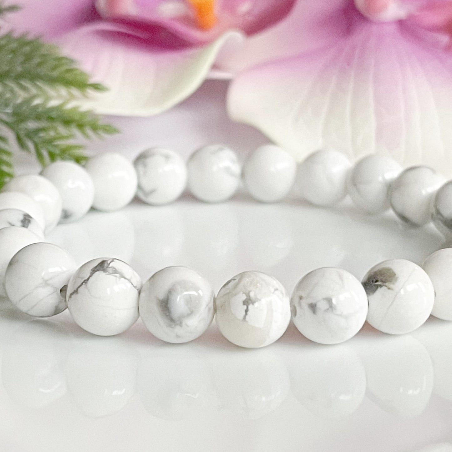 8mm White Howlite Mala Bracelet for Stress Relief