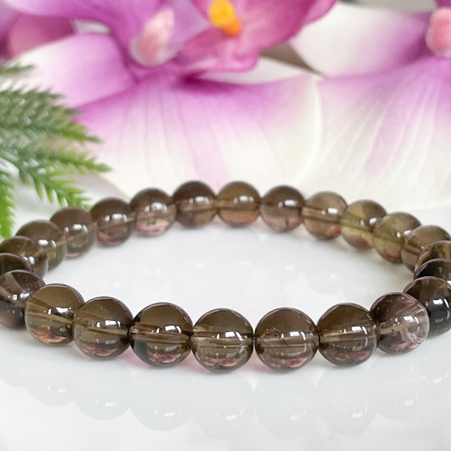 8mm Smoky Quartz Beaded Crystal Bracelet