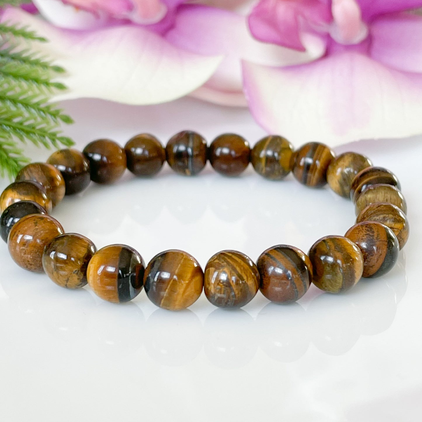 8mm Tigers Eye Beaded Crystal Bracelet