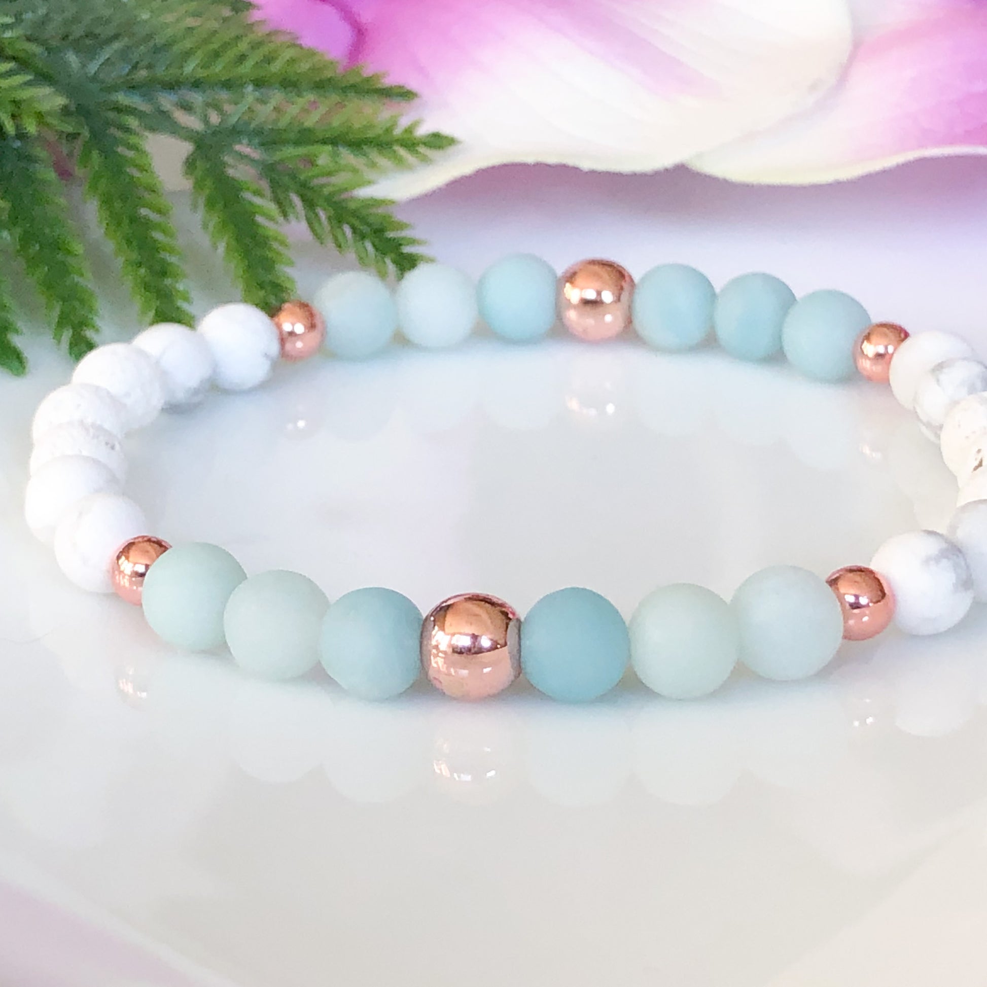 Amazonite and Howlite Aromatherapy Diffuser Bracelet