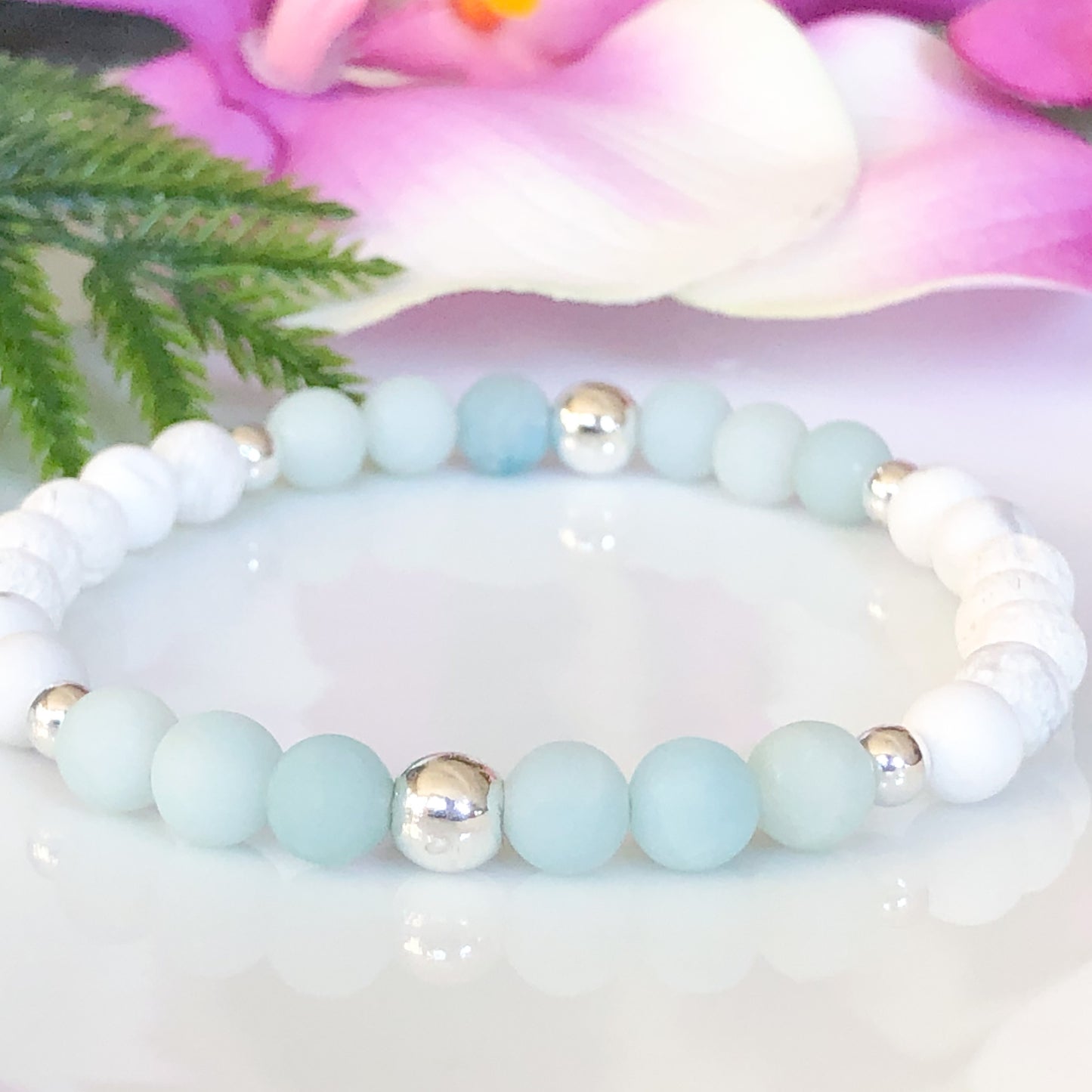 Amazonite and Howlite Silver Diffuser Bracelet