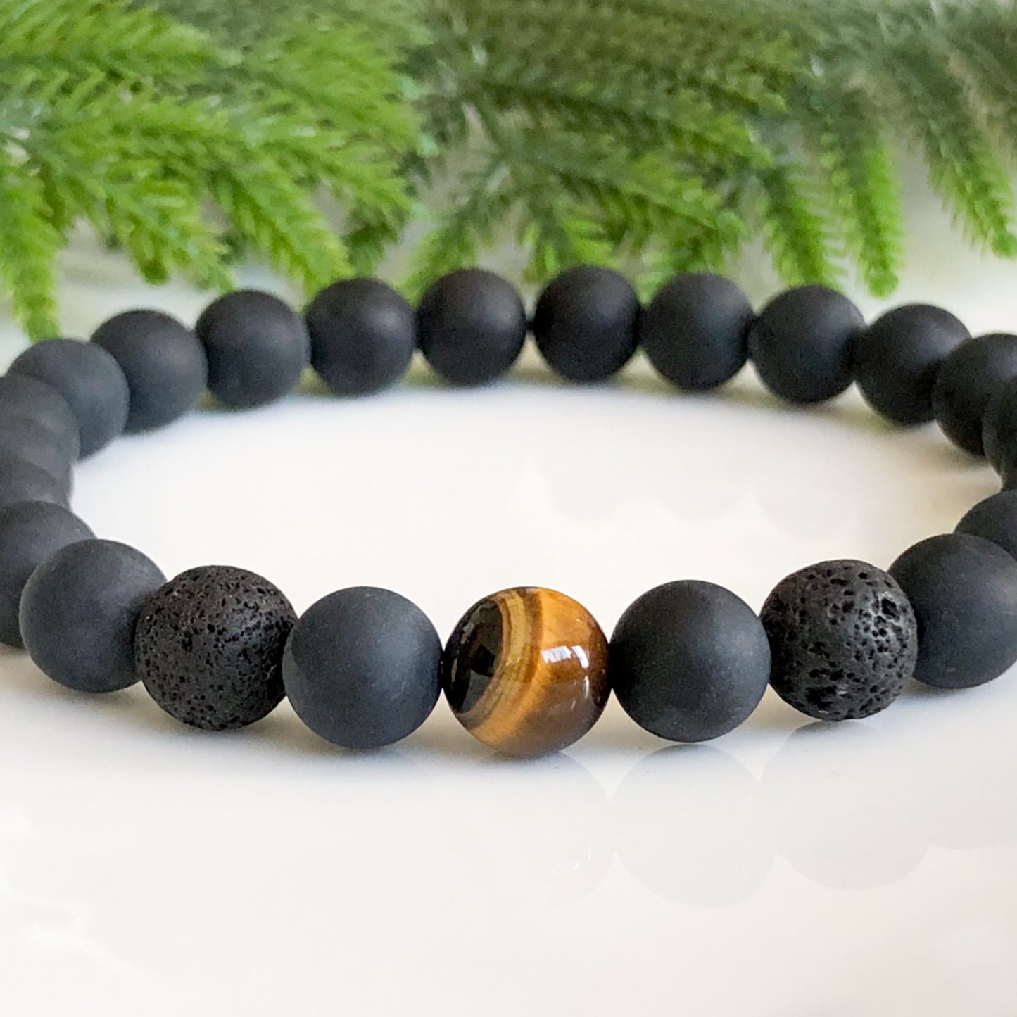 Men's Tigers Eye and Black Onyx Aromatherapy Bracelet