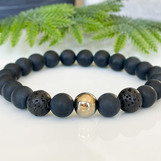 8mm Men's Black Onyx Beaded Aromatherapy Bracelet