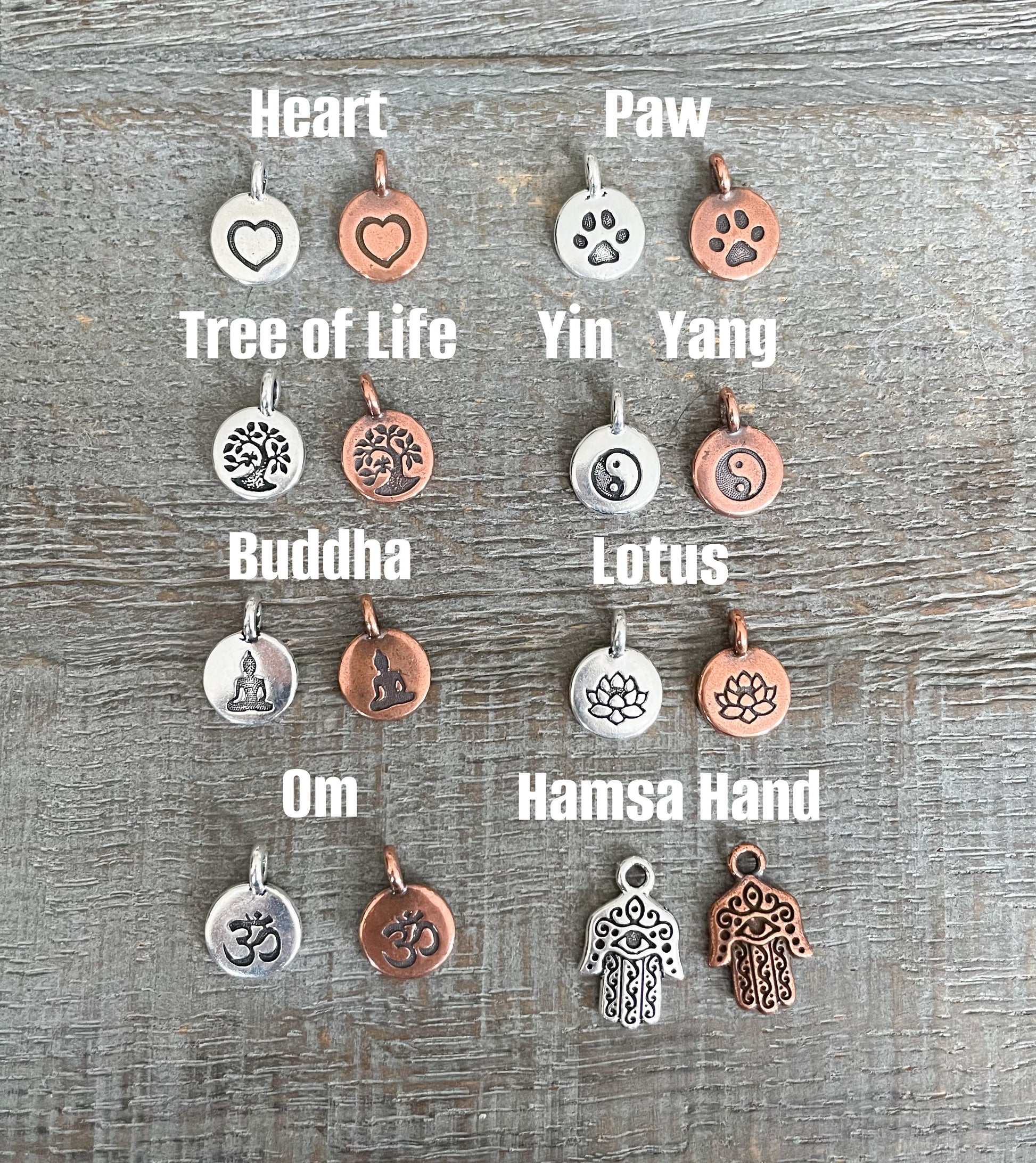 silver and copper charms