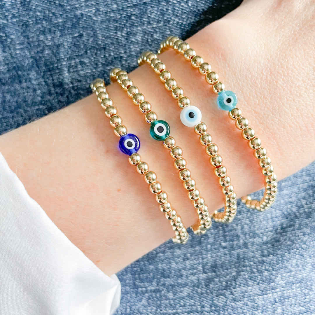 Dainty Gold Evil Eye Beaded Bracelet for Women