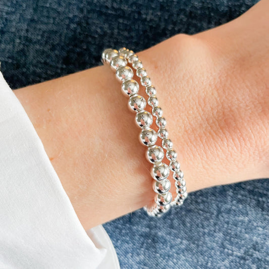 Dainty Silver Ball Beaded Bracelet for Women