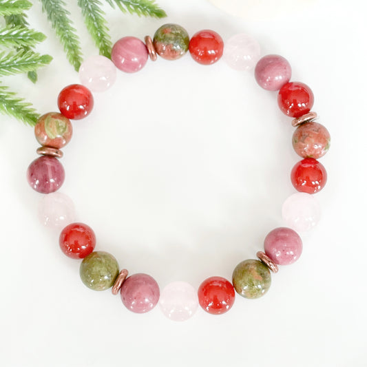 Fertility Healing Crystal Bracelet | Unakite, Carnelain, Rose Quartz, Rhodonite