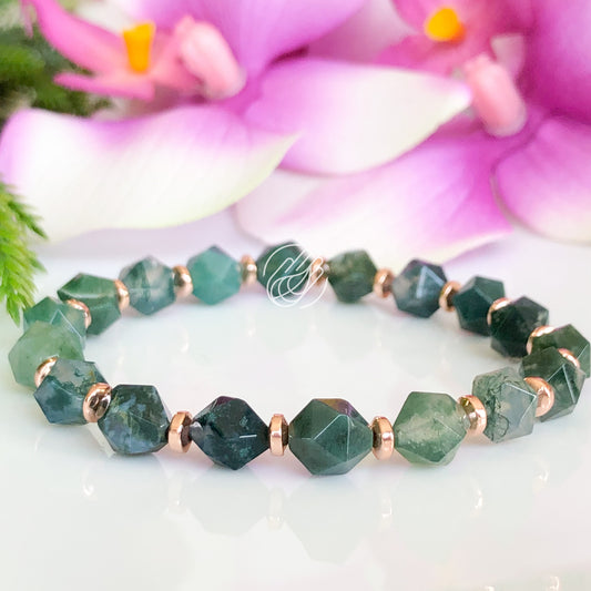 Green Moss Agate Faceted Gemstone Bracelet