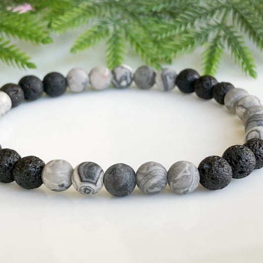 Lava Stone and Jasper Aromatherapy Bracelet