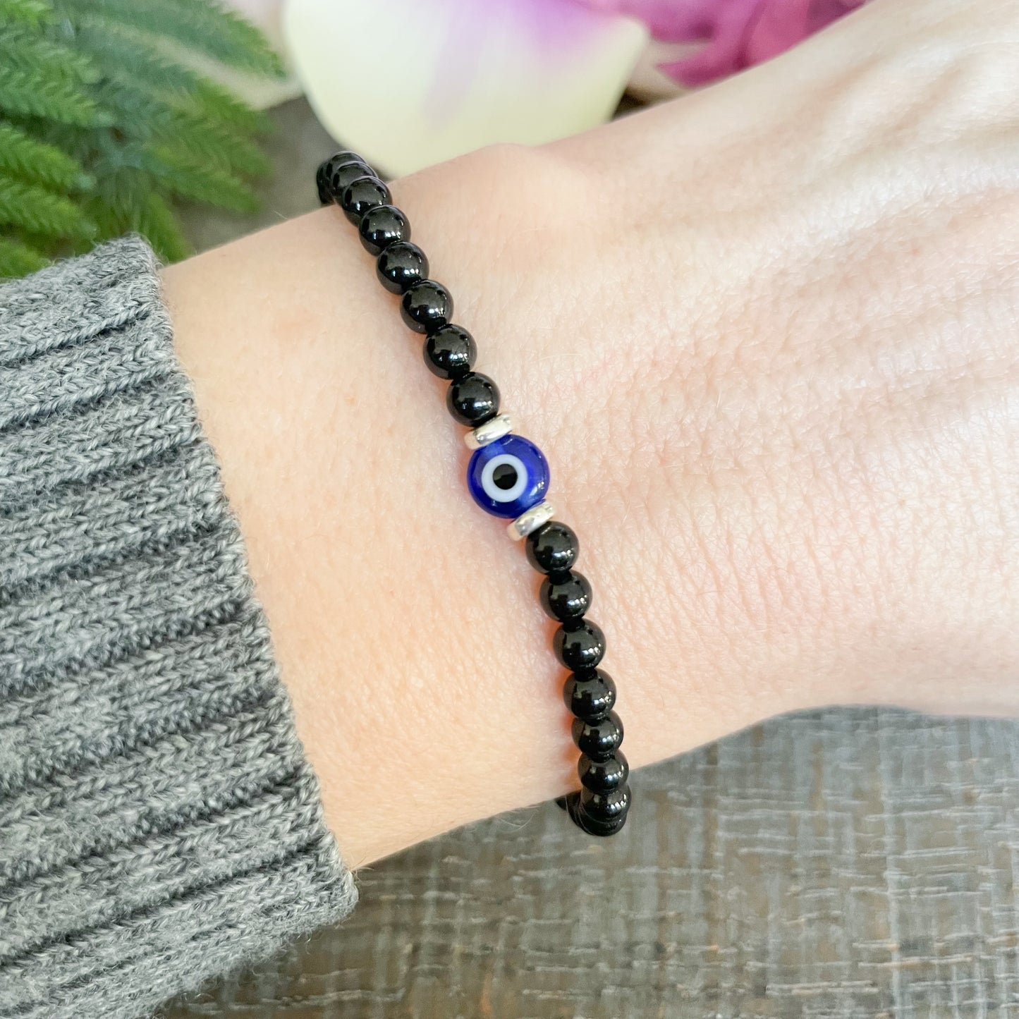 Black Tourmaline Evil Eye Bracelet for Men