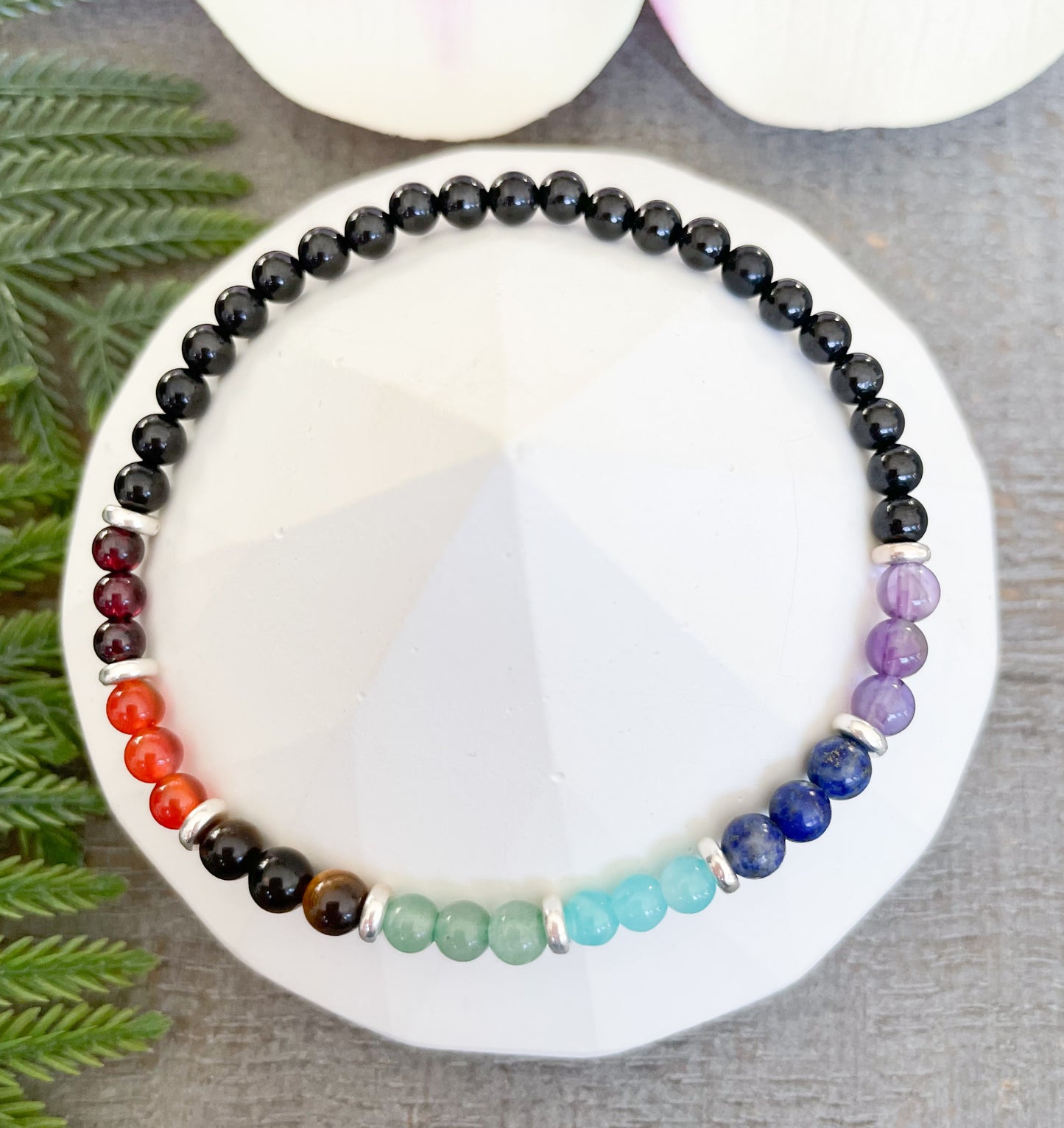 Real 4mm 7 Chakra Beaded Gemstone Bracelet