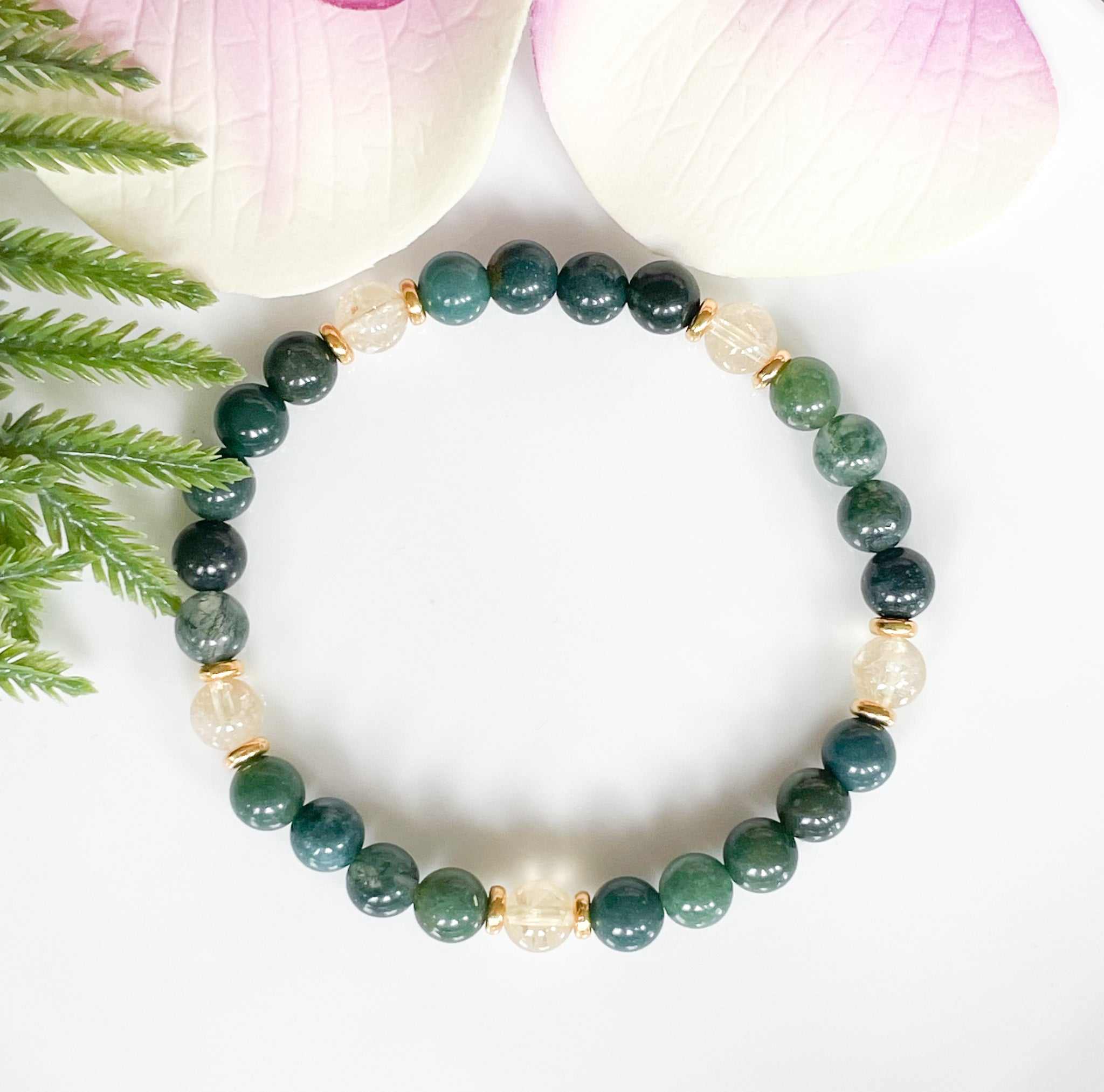 Ctrine and Moss Agate Gemstone Bracelet for Women