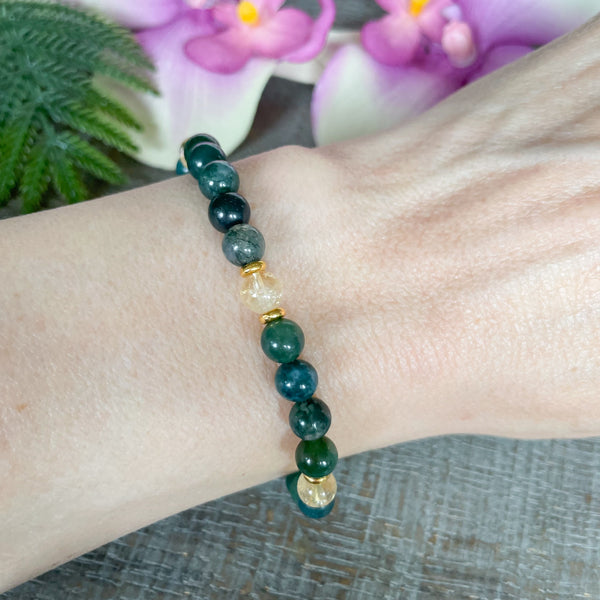 Ctrine and Moss Agate Gemstone Bracelet for Women