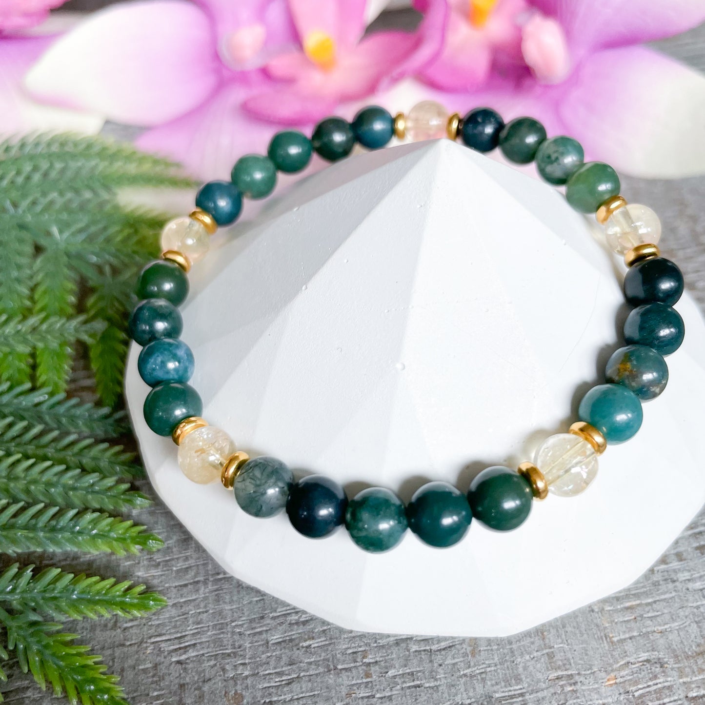 Ctrine and Moss Agate Gemstone Bracelet for Women