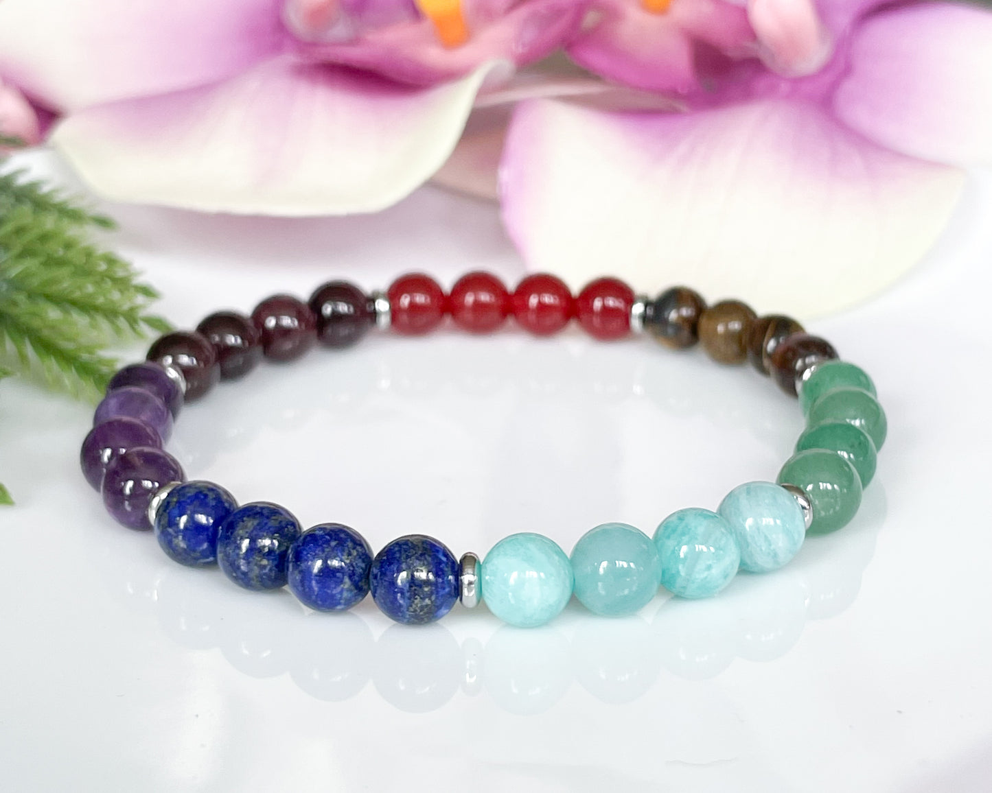 Genuine 6mm 7 Chakra Healing Crystals Bracelet