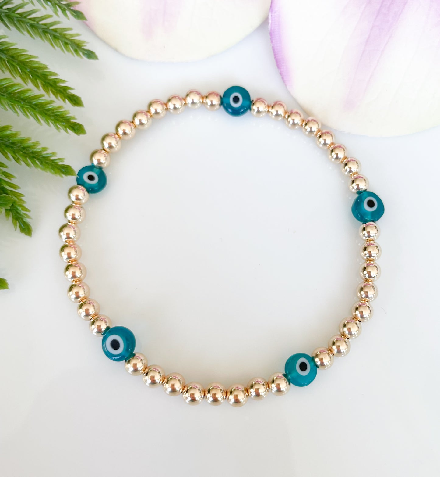 14kt Gold Evil Eye Bracelet Beaded