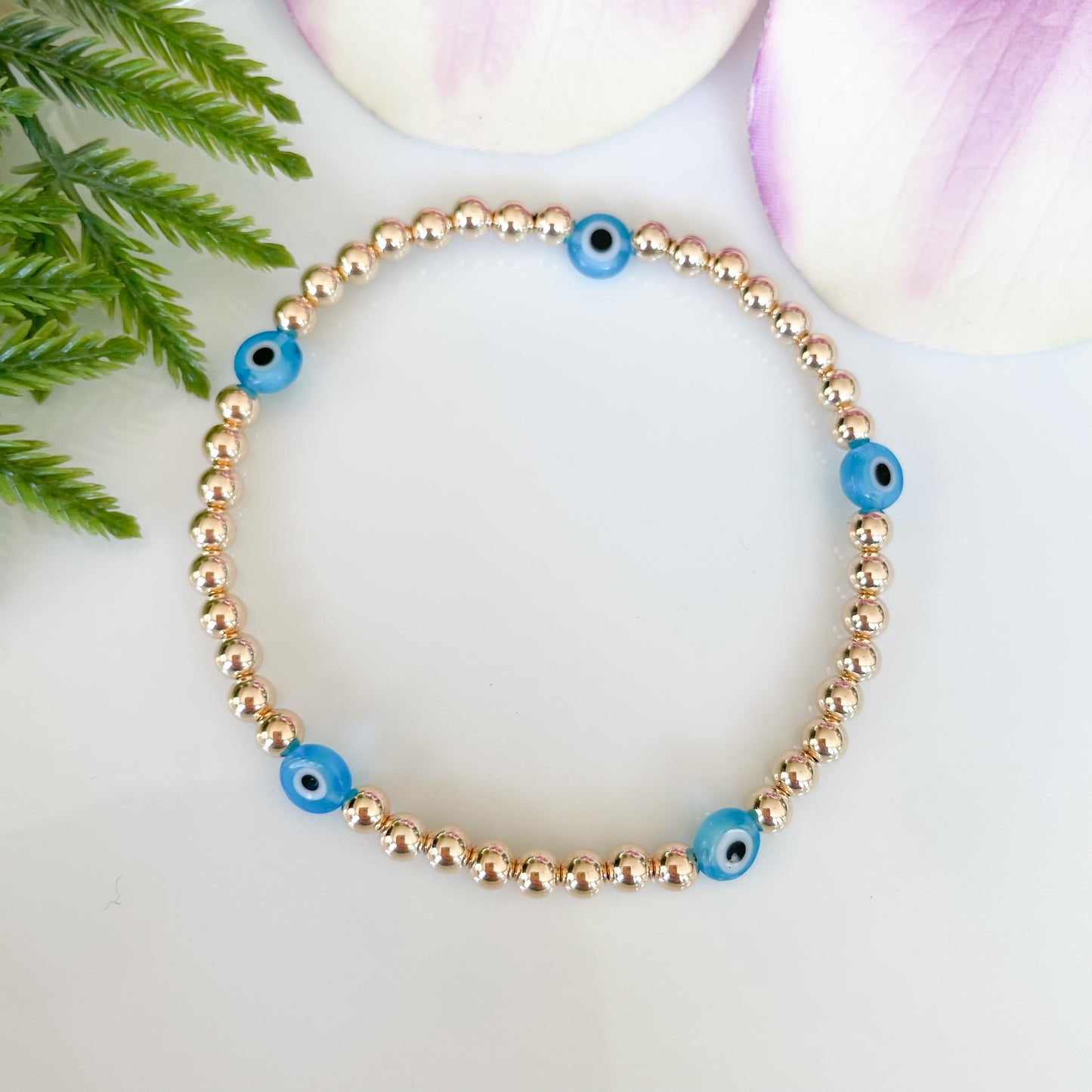 14kt Gold Evil Eye Bracelet Beaded