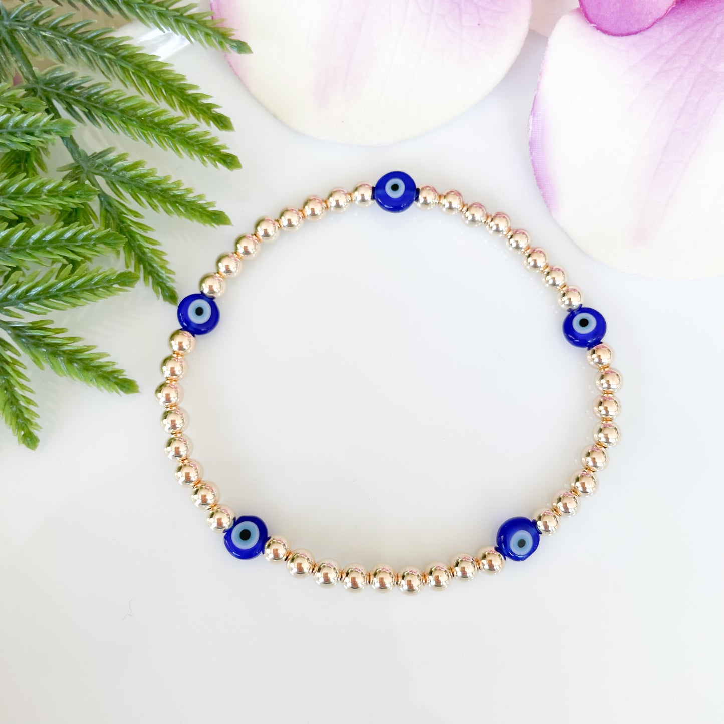 14kt Gold Evil Eye Bracelet Beaded