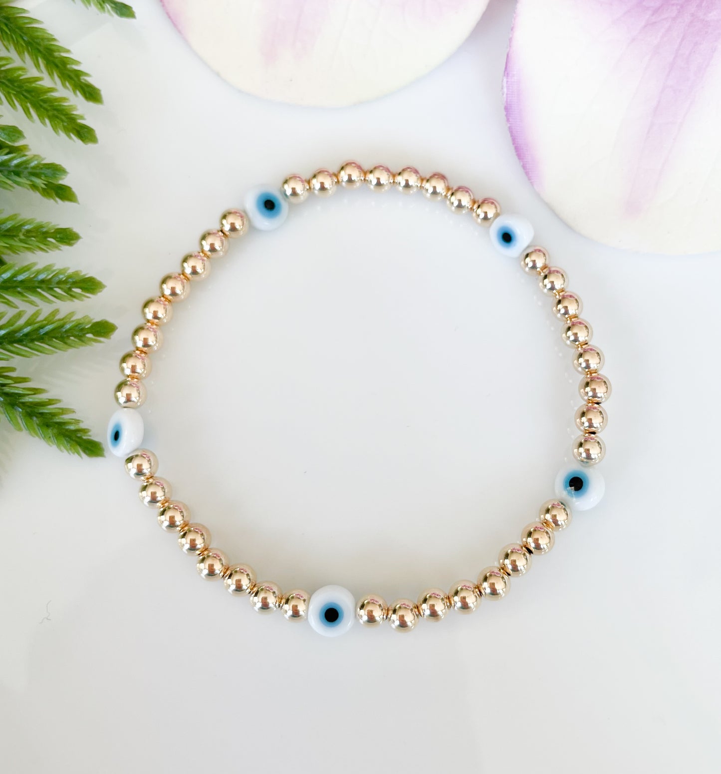 14kt Gold Evil Eye Bracelet Beaded