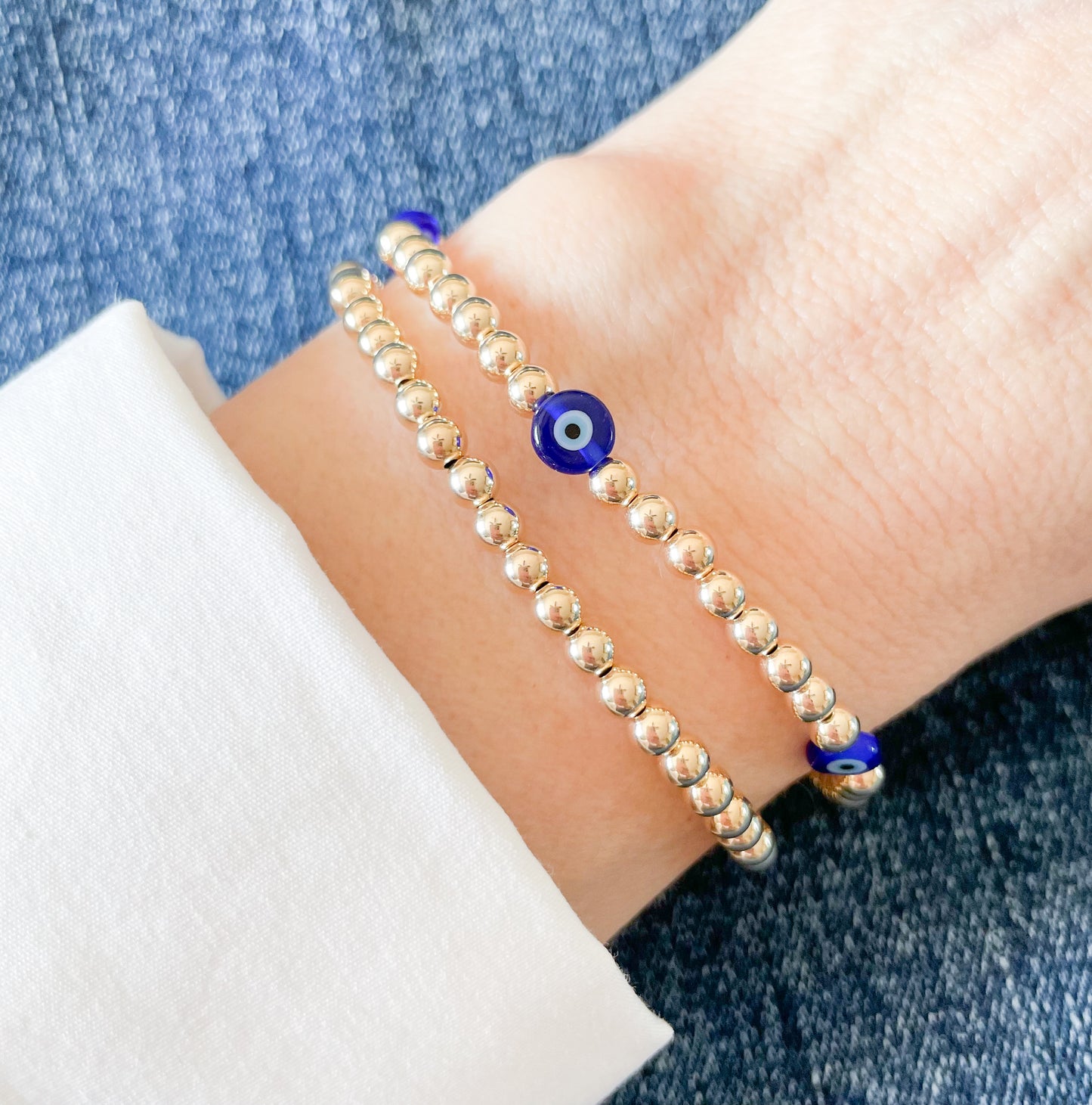 14kt Gold Evil Eye Bracelet Beaded