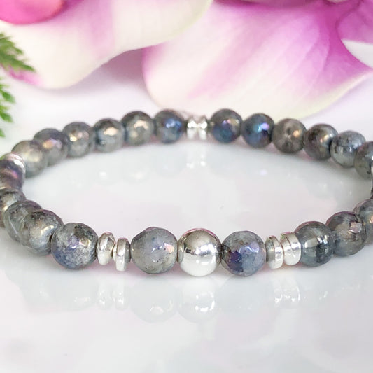 Labradorite & Silver Beaded Bracelet for Women