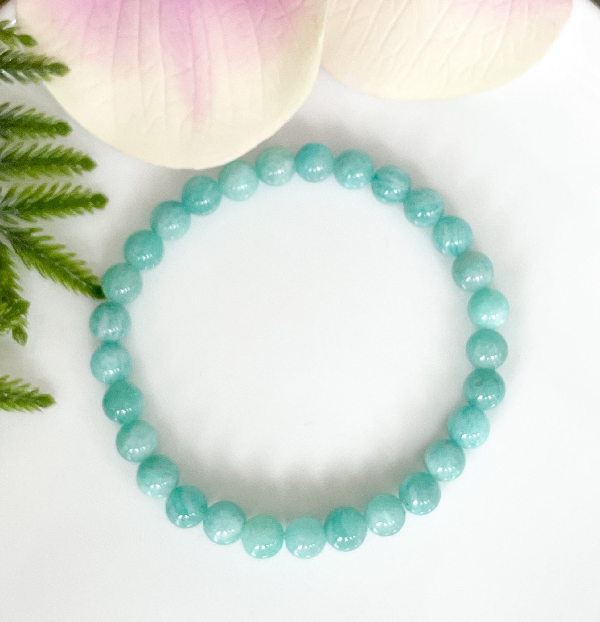 Top view of peruvian amazonite bracelet