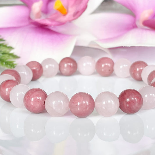 Rose Quartz and Pink Rhodonite Beaded Bracelet