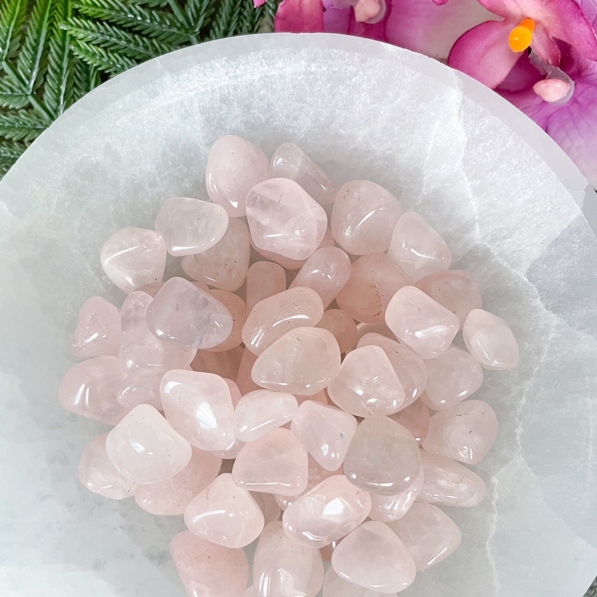 Small tumbled rose quartz crystals