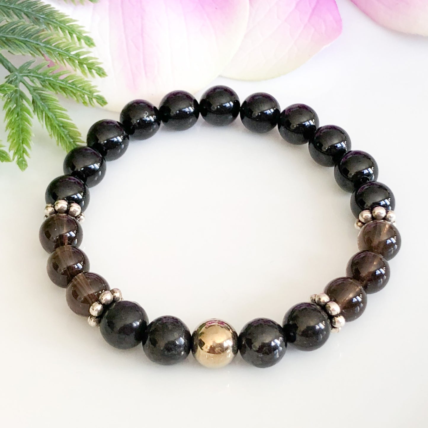 Shungite, Black Tourmaline, Smoky Quartz Bracelet for Protection