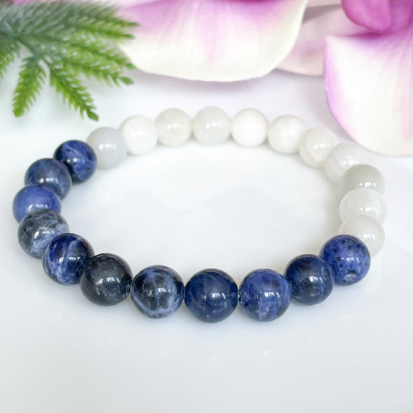 Blue Sodalite and White Moonstone Crystal Bracelet