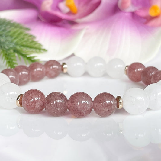 Jade & Strawberry Quartz Bracelet for Luck and Harmony