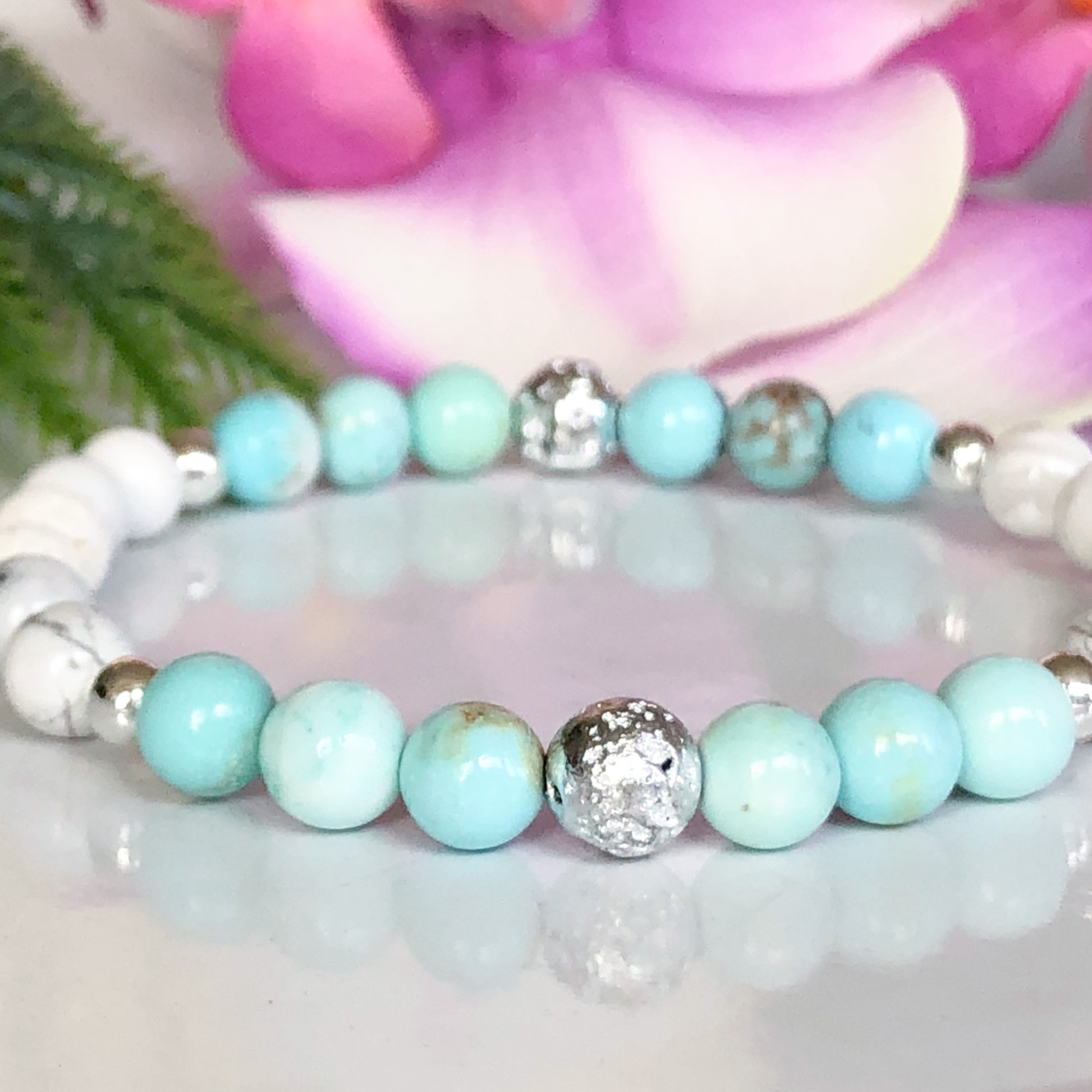 Turquoise & Silver Essential Oil Diffuser Bracelet