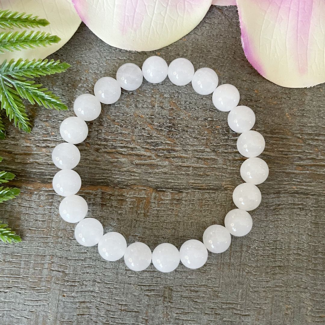 White Jade Bracelet made with 8mm beads