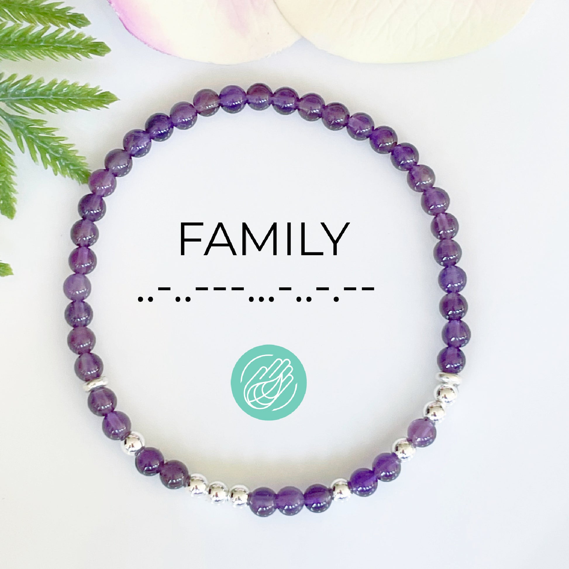 morse code bracelet with amethyst beads